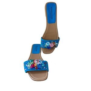 Donald Pliner blue slip on sandals women’s 10 rhinestones beads